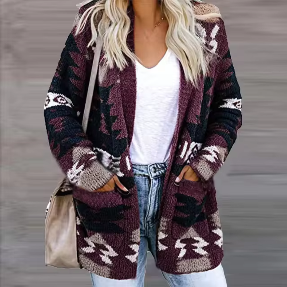 Lange Strickjacke Damen Entspannte Wollstrickjacke-3