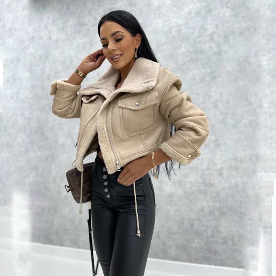 Kurze Damenjacke im Retro-Stil mit Samtfutter und PU-Material – elegante schwarze Jacke für Winter und Feste 7