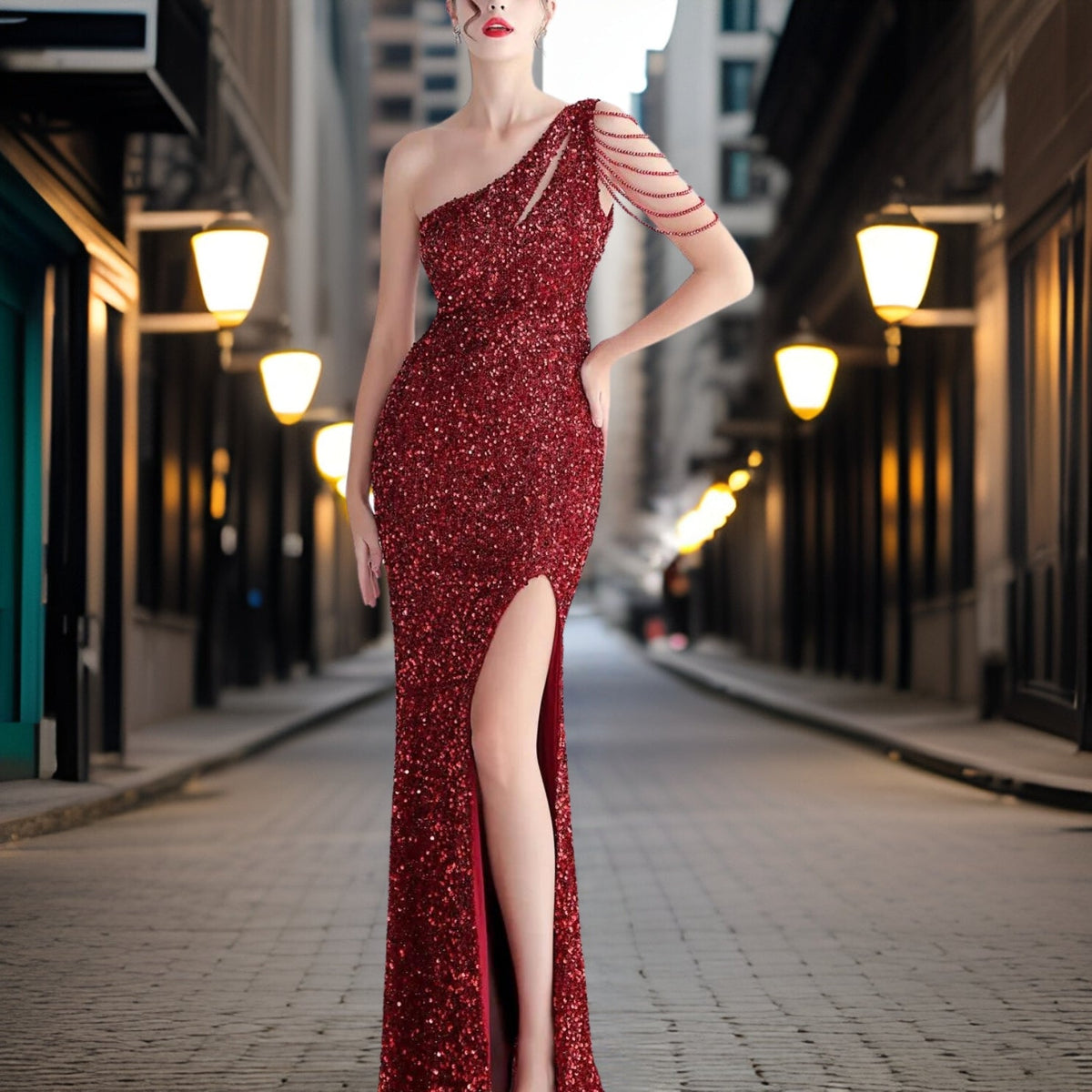 Damen Abendkleid Fließendes Polyester Elegantes Design-5