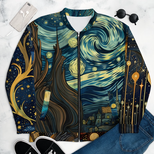 Herrenjacke Bomberjacke Van Gogh Design Polyester und Baumwolle-1