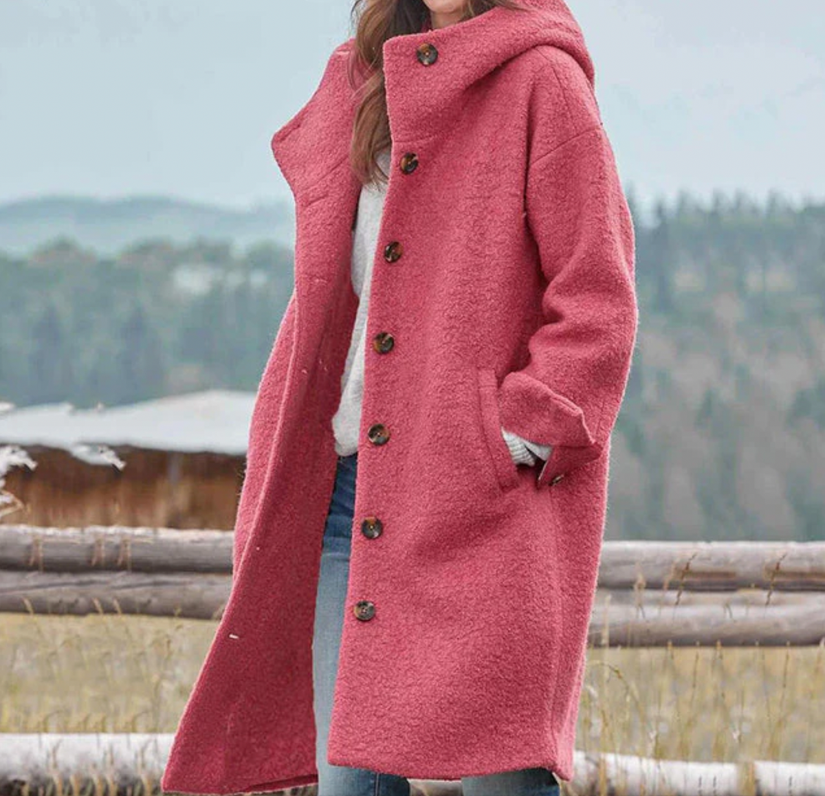 Damen-lange-Herbstjacke, elegant Polyester, Wolle-6