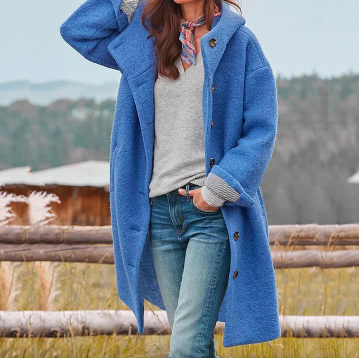 Damen-lange-Herbstjacke, elegant Polyester, Wolle-4
