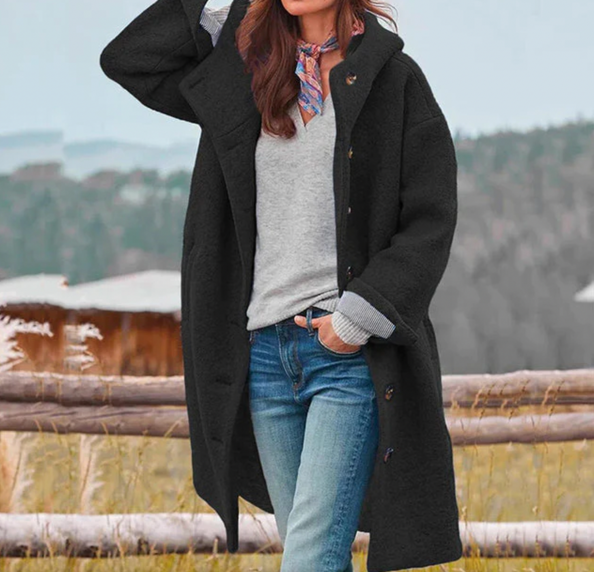 Damen-lange-Herbstjacke, elegant Polyester, Wolle-3