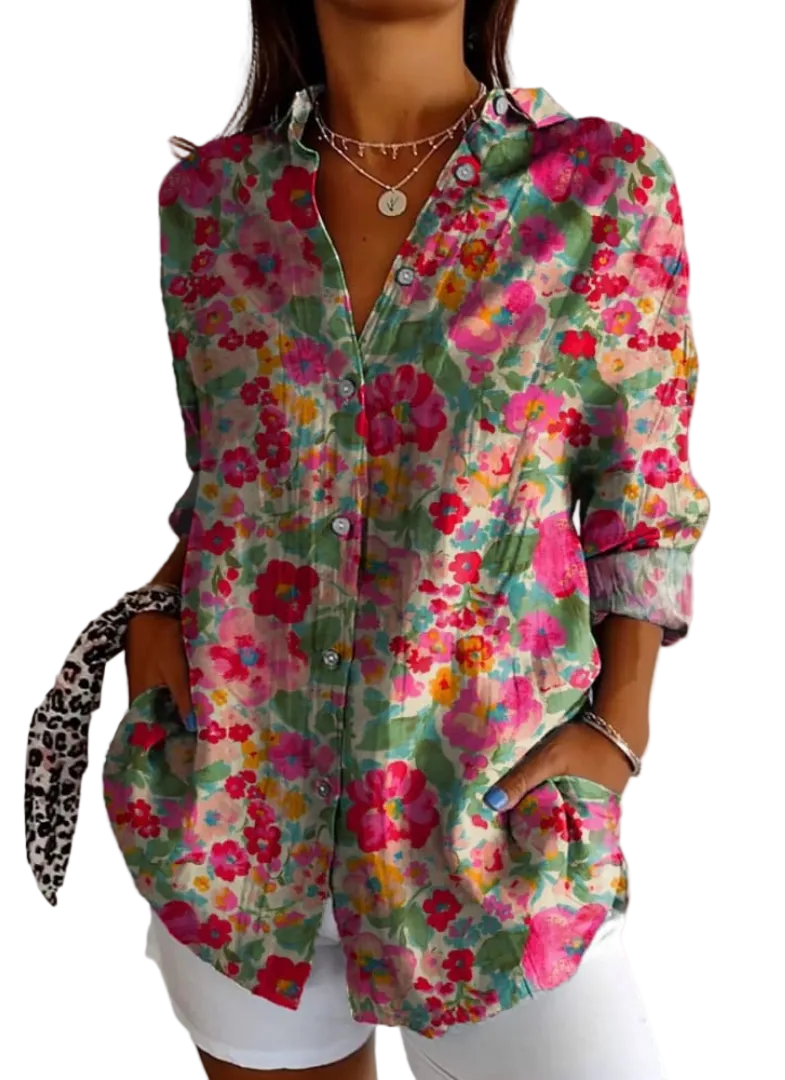 Luftige Damenbluse mit Blumenmuster aus Baumwolle, elegant, Regular Fit-1