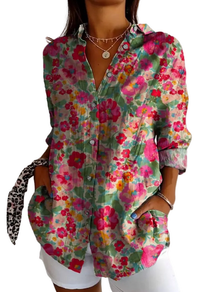 Luftige Damenbluse mit Blumenmuster aus Baumwolle, elegant, Regular Fit-1