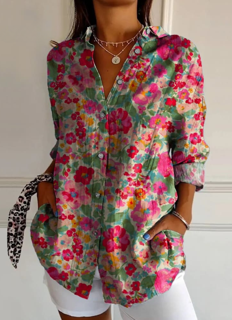 Damenbluse mit Blumenmuster, aus luftiger Baumwolle, elegant, Regular Fit-2