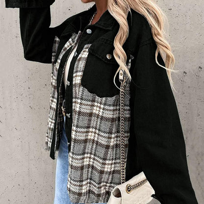 Damenjacke Oversize Kariertes Muster aus Nachhaltigem Denim-2
