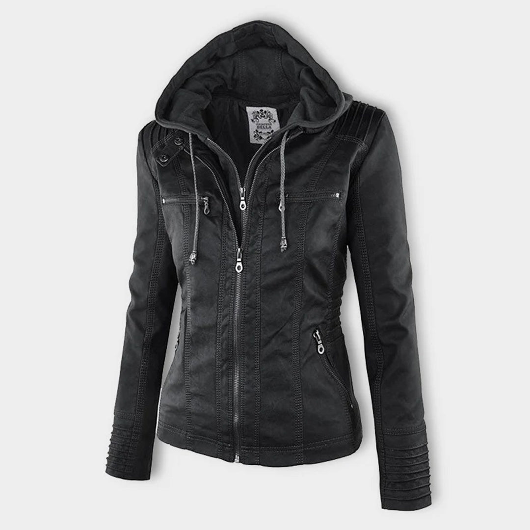 Damen-Lederjacke mit Kapuze, doppellagiges Leder-5
