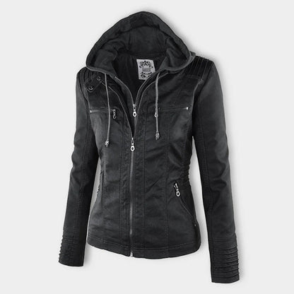 Damen-Lederjacke mit Kapuze, doppellagiges Leder-5