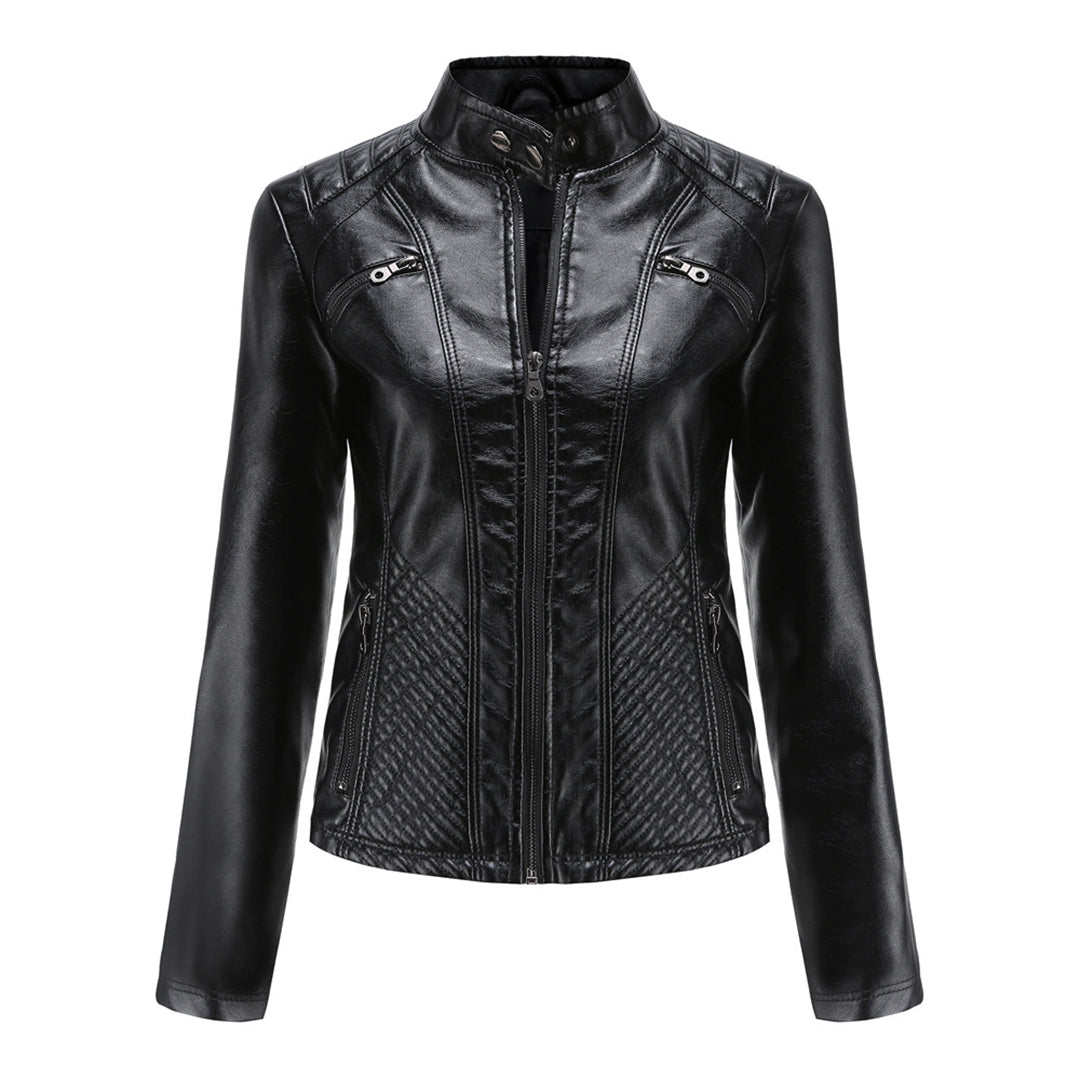 Damen-Lederjacke, gesteppt, Synthetikleder mit Reißverschluss-2