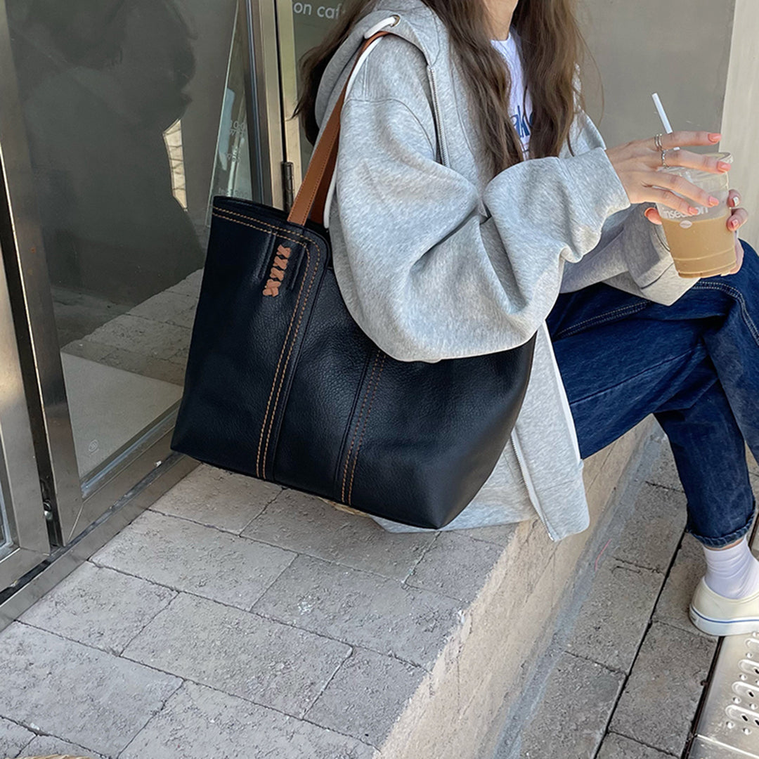Damen-Tragetasche, minimalistisch, synthetisches Leder, geräumig 5