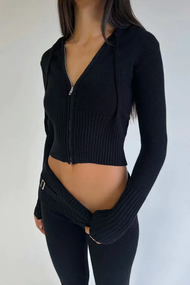 Damen-Trainingsanzug, Set, gestrickte Hoodie und Hose, Polyester-Mix 5