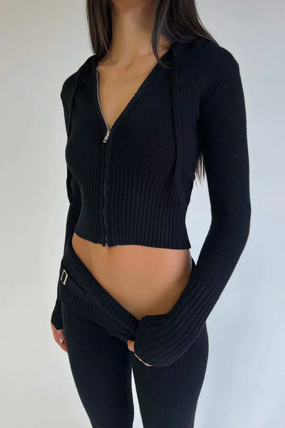 Damen-Trainingsanzug, Set, gestrickte Hoodie und Hose, Polyester-Mix 5