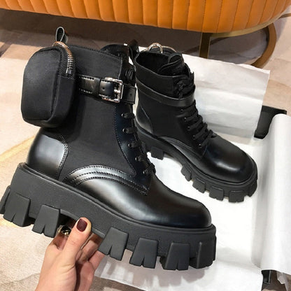Damen-Stiefel, Knöchelstützen, Mikrofaser mit Blockabsatz und dekorativer Tasche-2