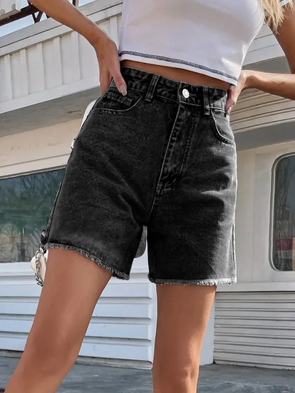 Damen-Denimshorts mit hohem Bund, aus 100% Baumwolle 8