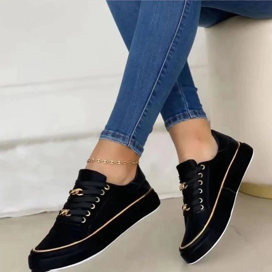 Damen Sneakers Niedriges Modell Elegant Synthetisch mit goldenen Details 4
