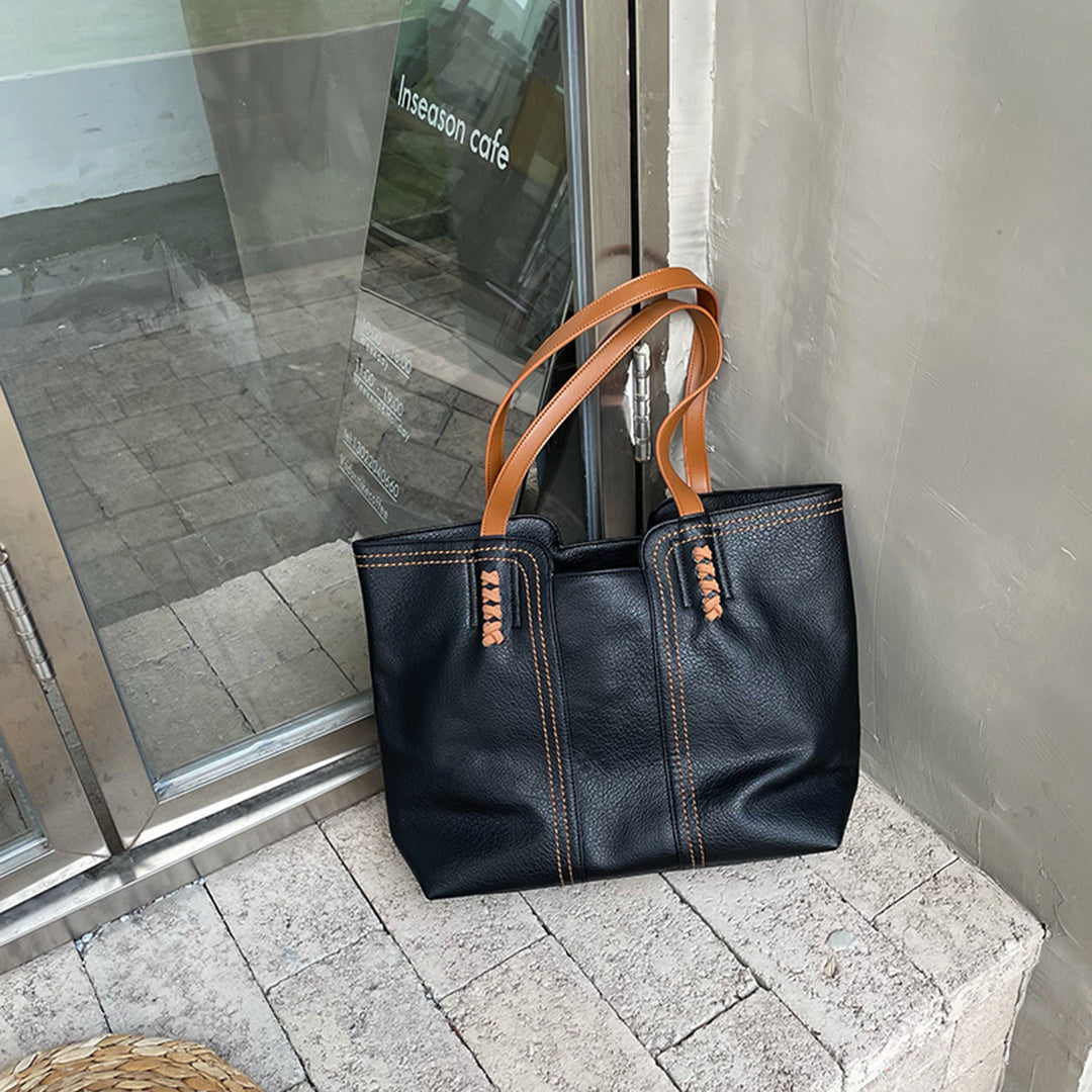 Damen-Tragetasche, minimalistisch, synthetisches Leder, geräumig 8