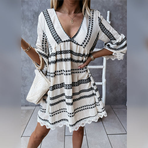 Schöne Damenkleider, Mini, Boho, Stil, Polyester-1