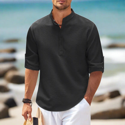 Herren-Poloshirt, Mandarinkragen, Texturmuster, weich, atmungsaktiver Stoff-1