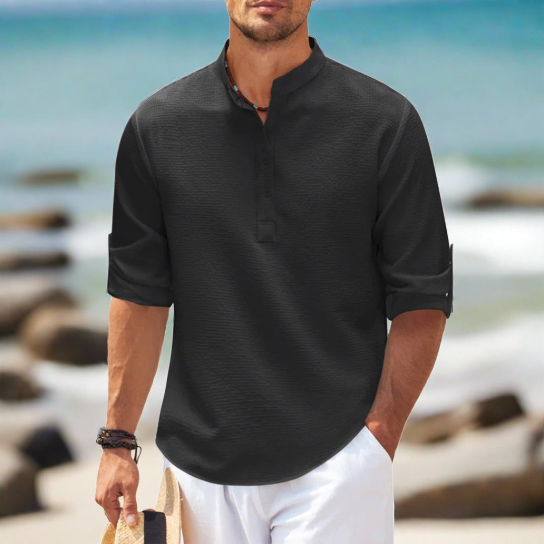 Variant image for Herren-Poloshirt, Mandarinkragen, Texturmuster, weich, atmungsaktiver Stoff-1