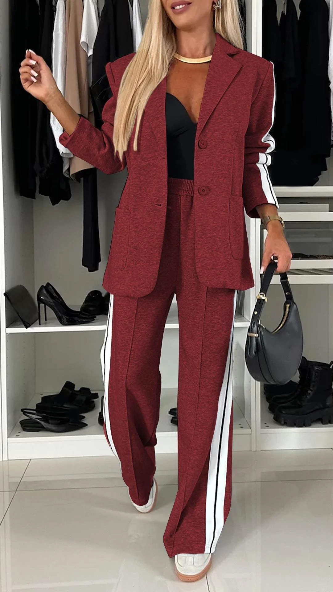 Variantenbild für Damen-Freizeithose in weiter Passform aus 100% Baumwolle im Zweiteiler-Design-57