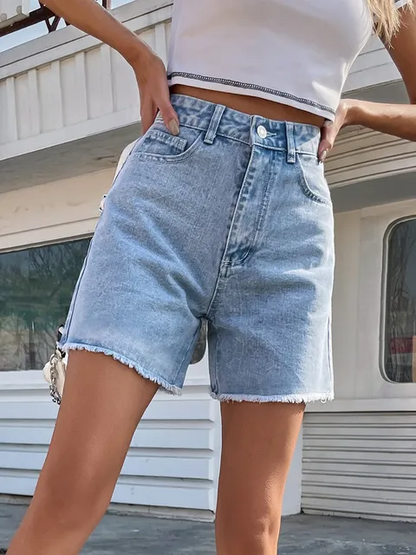 Damen-Denimshorts mit hohem Bund, aus 100% Baumwolle 1