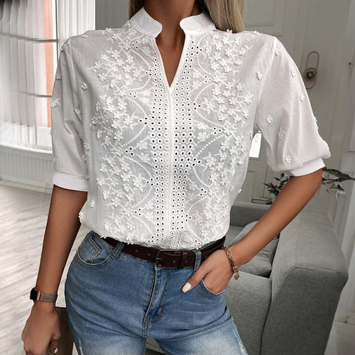 Damenbluse V-Ausschnitt Puffärmel Polyester-1