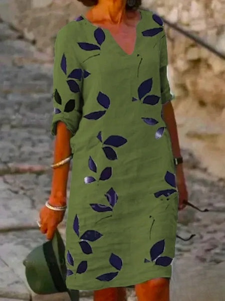 Damen-Kleid, halbe Ärmel, Blumenmuster, Polyester-2