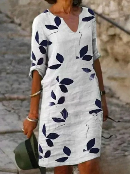 Damen-Kleid, halbe Ärmel, Blumenmuster, Polyester-1