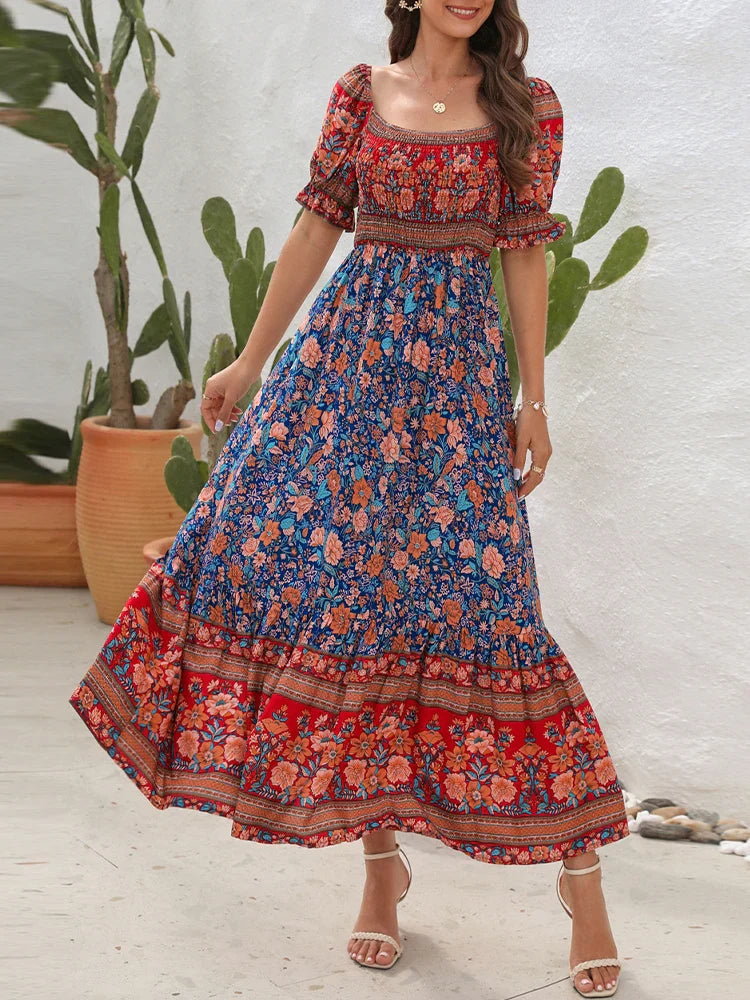 Damen-Sommerkleid, geblümtes Design, hochwertiges Polyester-3