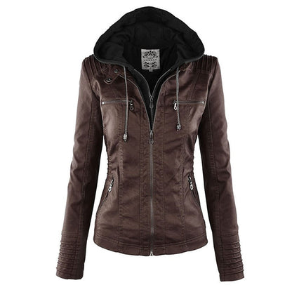 Damenjacke Kunstleder mit Kapuze Modernes Design und praktische Taschen-3
