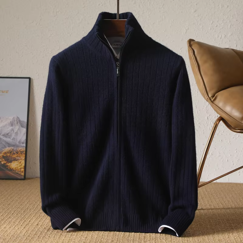 Herrenpullover aus 100 % Merinowolle mit Reißverschluss – klassisches Design, normale Passform, langärmelig 11