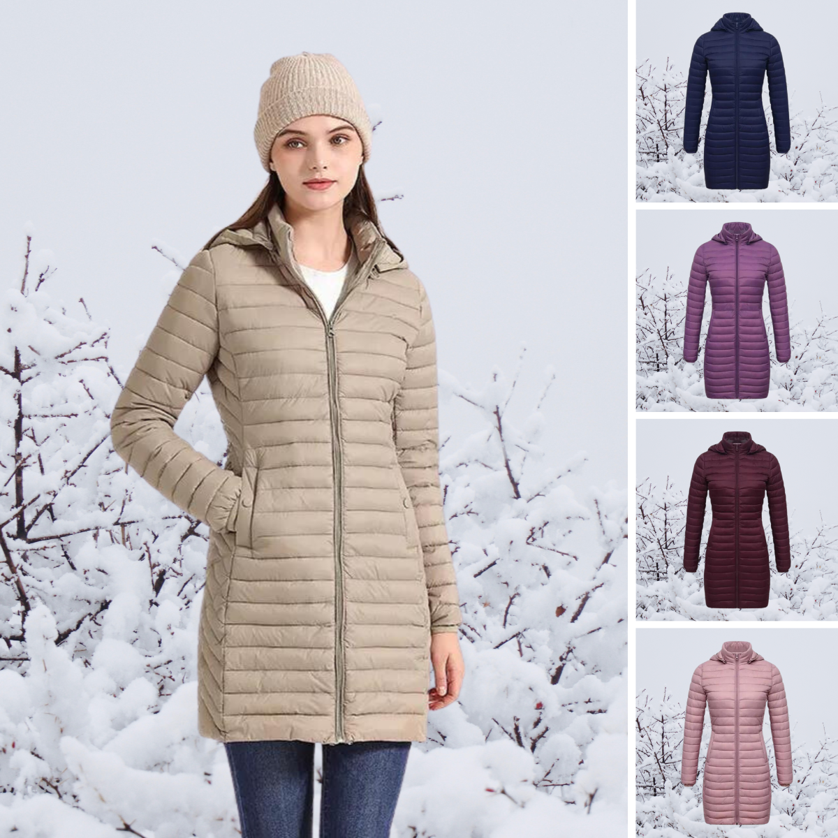 Damen-Lange Parkajacke, mit Kapuze, Polyester, Winter 3