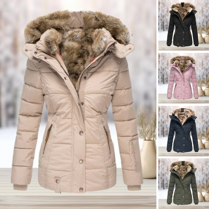 Damen Winterjacke Lang Kunstfell mit Kapuze-2