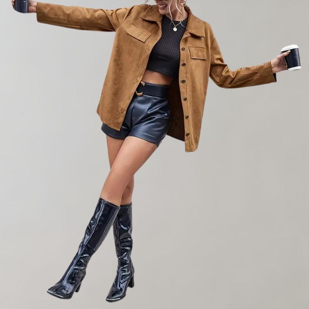 Damen Gepolsterte Lederjacke Polyester Elegant 2