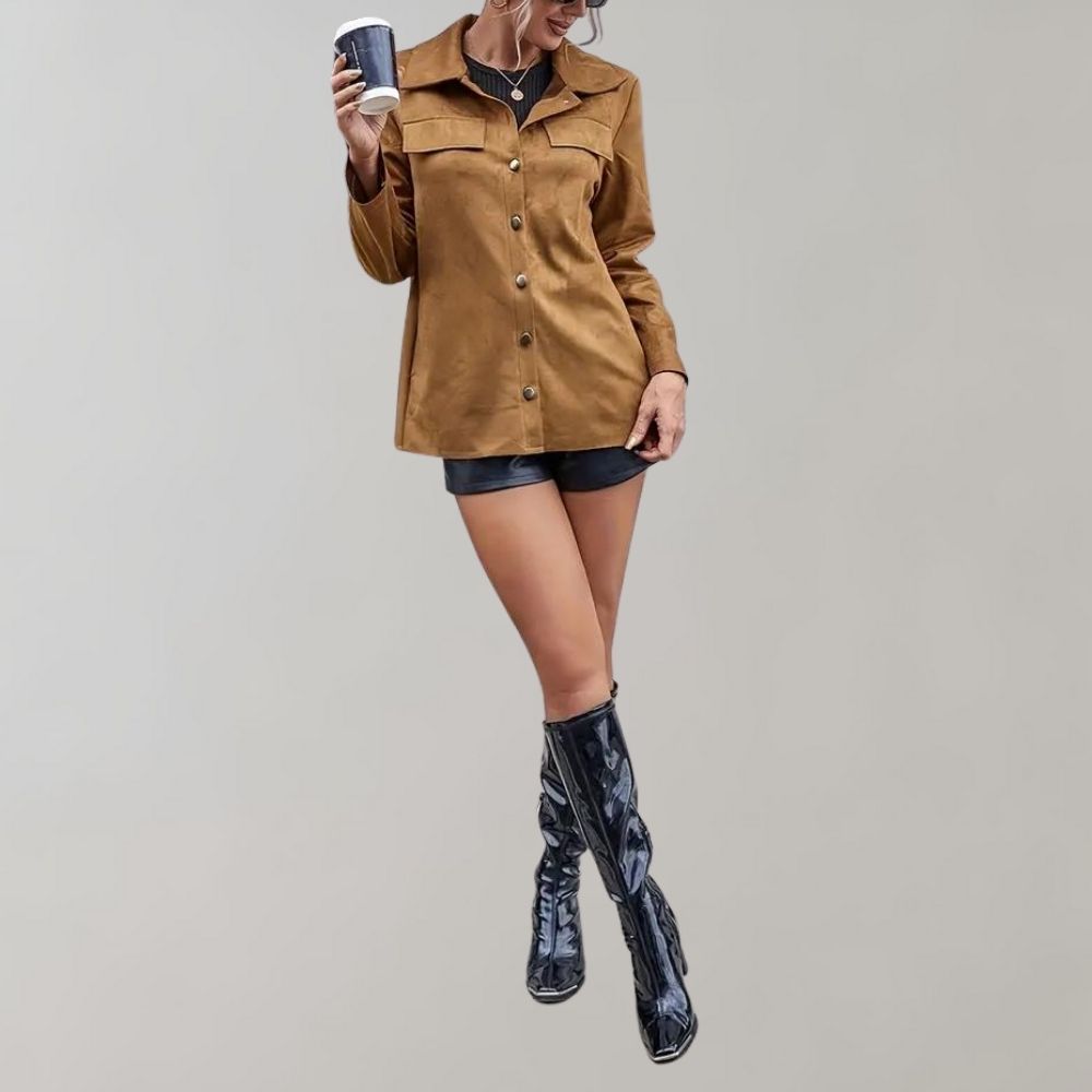 Damen Gepolsterte Lederjacke Polyester Elegant 3
