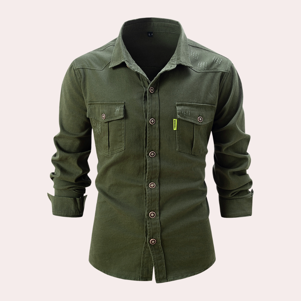 Herren Lange Bluse mit Brusttaschen aus weicher Baumwolle-1