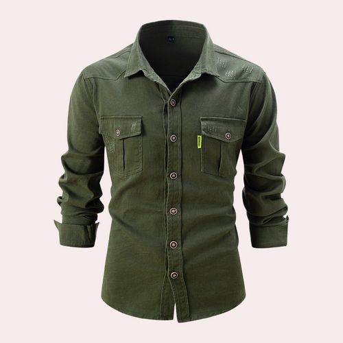 Herren Lange Bluse mit Brusttaschen aus weicher Baumwolle-1