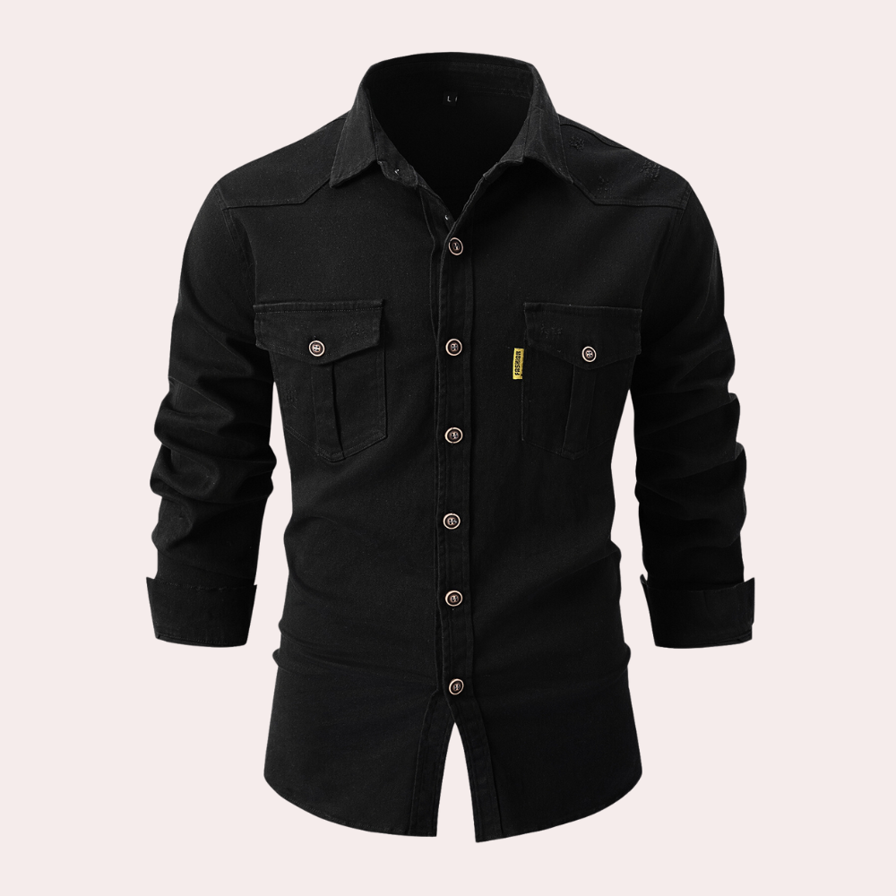 Herren Lange Bluse mit Brusttaschen aus weicher Baumwolle-2