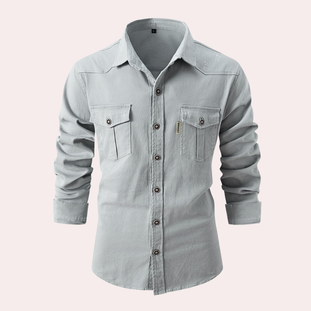 Herren Lange Bluse mit Brusttaschen aus weicher Baumwolle-3
