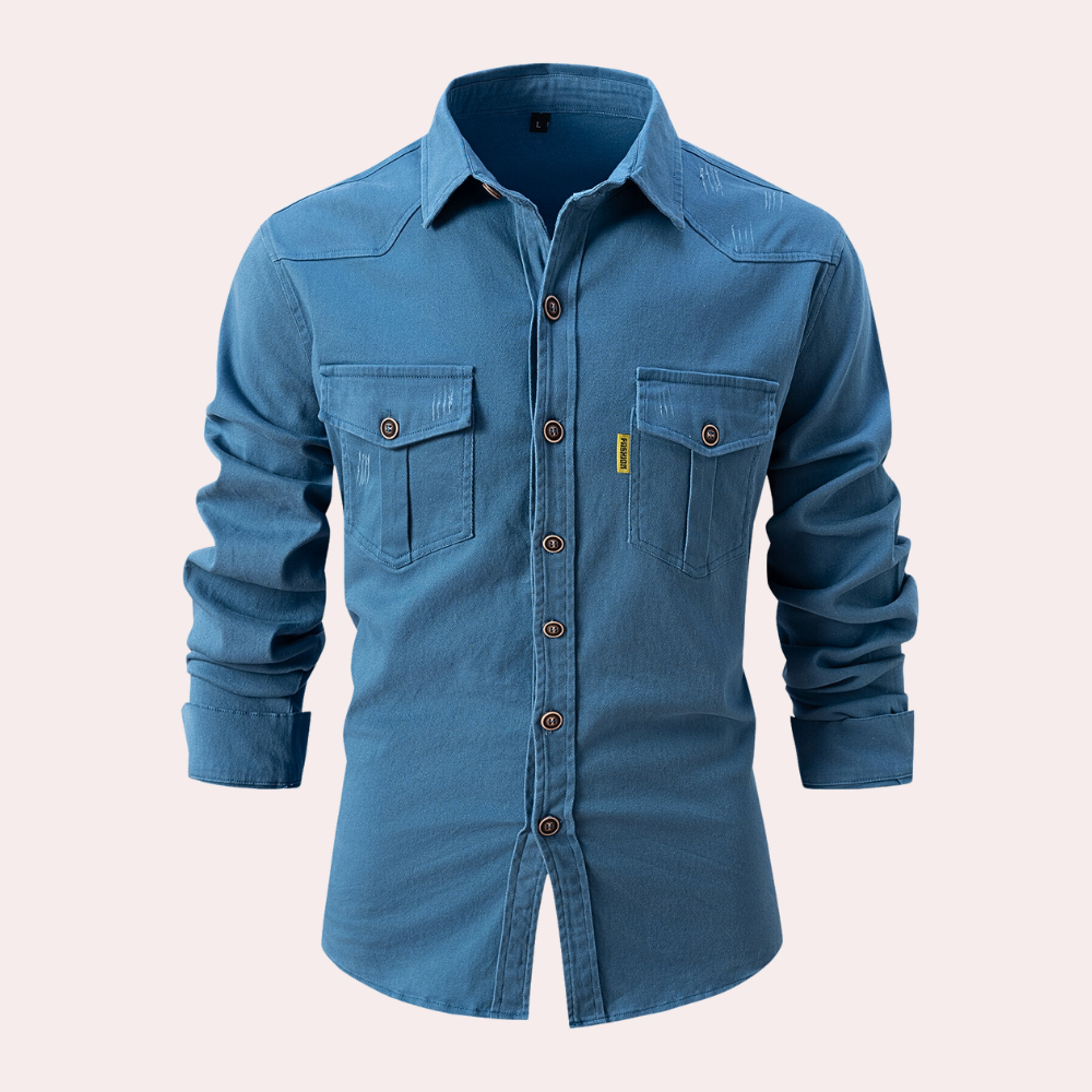 Herren Lange Bluse mit Brusttaschen aus weicher Baumwolle-4