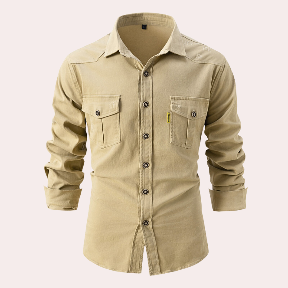 Herren Lange Bluse mit Brusttaschen aus weicher Baumwolle-5