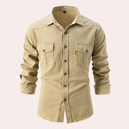 Herren Lange Bluse mit Brusttaschen aus weicher Baumwolle-5