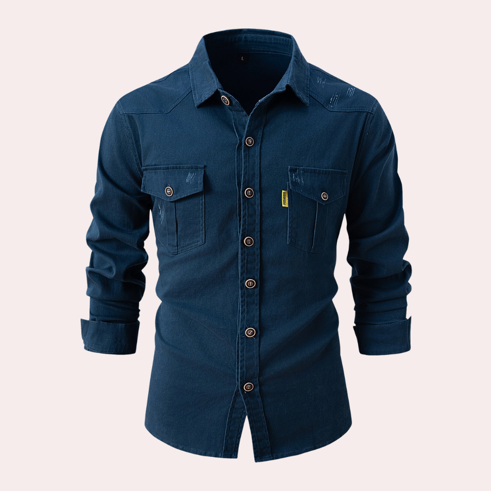 Herren Lange Bluse mit Brusttaschen aus weicher Baumwolle-6