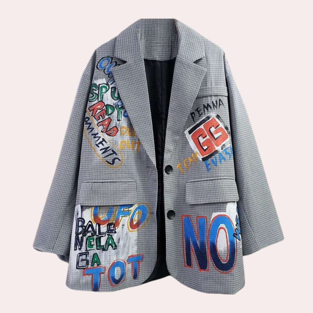 Damen-Oversized-Blazer mit Textdesign aus weichem Material 1
