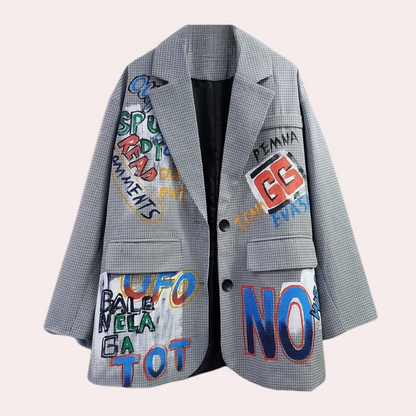 Damen-Oversized-Blazer mit Textdesign aus weichem Material 3