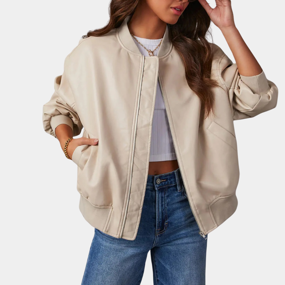 Langer Wintermantel Damen Leder Baseball-Stil für kalte Tage-1