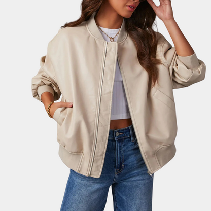 Langer Wintermantel Damen Leder Baseball-Stil für kalte Tage-1