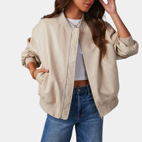 Langer Wintermantel Damen Leder Baseball-Stil für kalte Tage-1