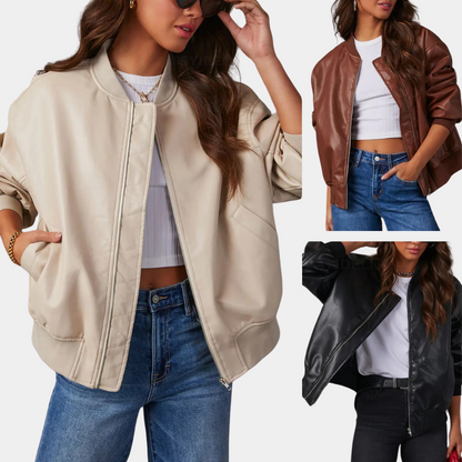Langer Wintermantel Damen Leder Baseball-Stil für kalte Tage-2